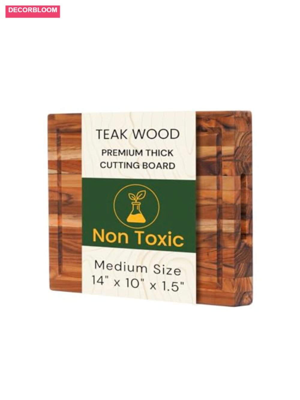 Teak Wood Cutting Board 14x10 Inch Extra Thick 1.5 Inch Edge Grain Butcher
